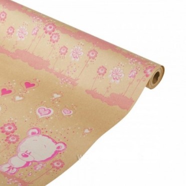 Бумага упаковочная Мишутка розовый крафт бурый 0,7х2,3м, 60г/м2 (1 шт.)