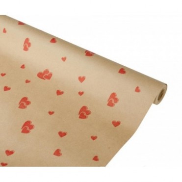Бумага упаковочная Сердца крафт бурый 0.7х2,3м, 60 г/м2 (1 шт.) - красные